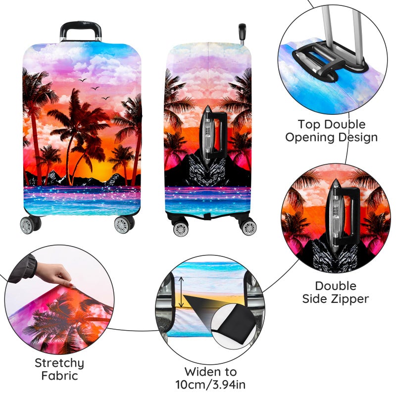 Lattlefnki Luggage Covers for Suitcase Elastic Suitcase Covers Luggage Protector Anti-scratch Fits 28-30 Inch Sunset Coconut Tree - Image 4