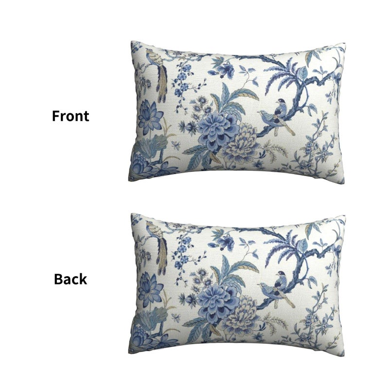 GIOPAMGO Chinoiserie Spring Pillow Covers 12x20 Set of 2, Birds Bule Floral Farmhouse Decorations Throw Pillow Covers Vintage White Blue Outdoor Decorative Linen Cushion Case for Couch Sofa Home - Image 5