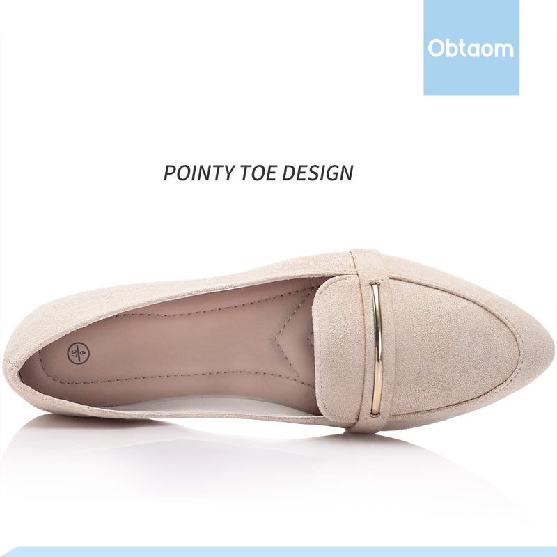 Obtaom Women's Pointy Toe Loafer Flat Comfortable Faux Suede Work Shoes,Cute Penny Loafer Slip On Ballet Flat(Beige US9) - Image 5