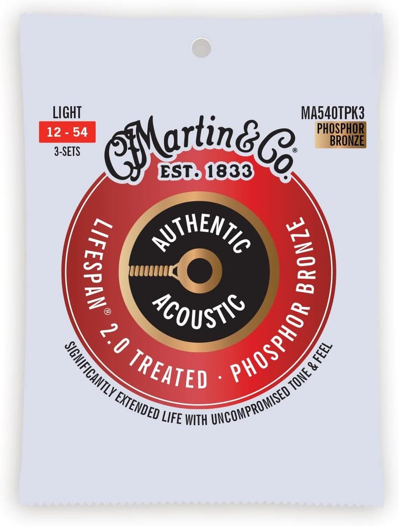 Martin Detachable clean Authentic Acoustic Guitar Strings - 3 Pack - Lifespan 2.0 Treated 92/8 Light Economical varied design options - Image 1