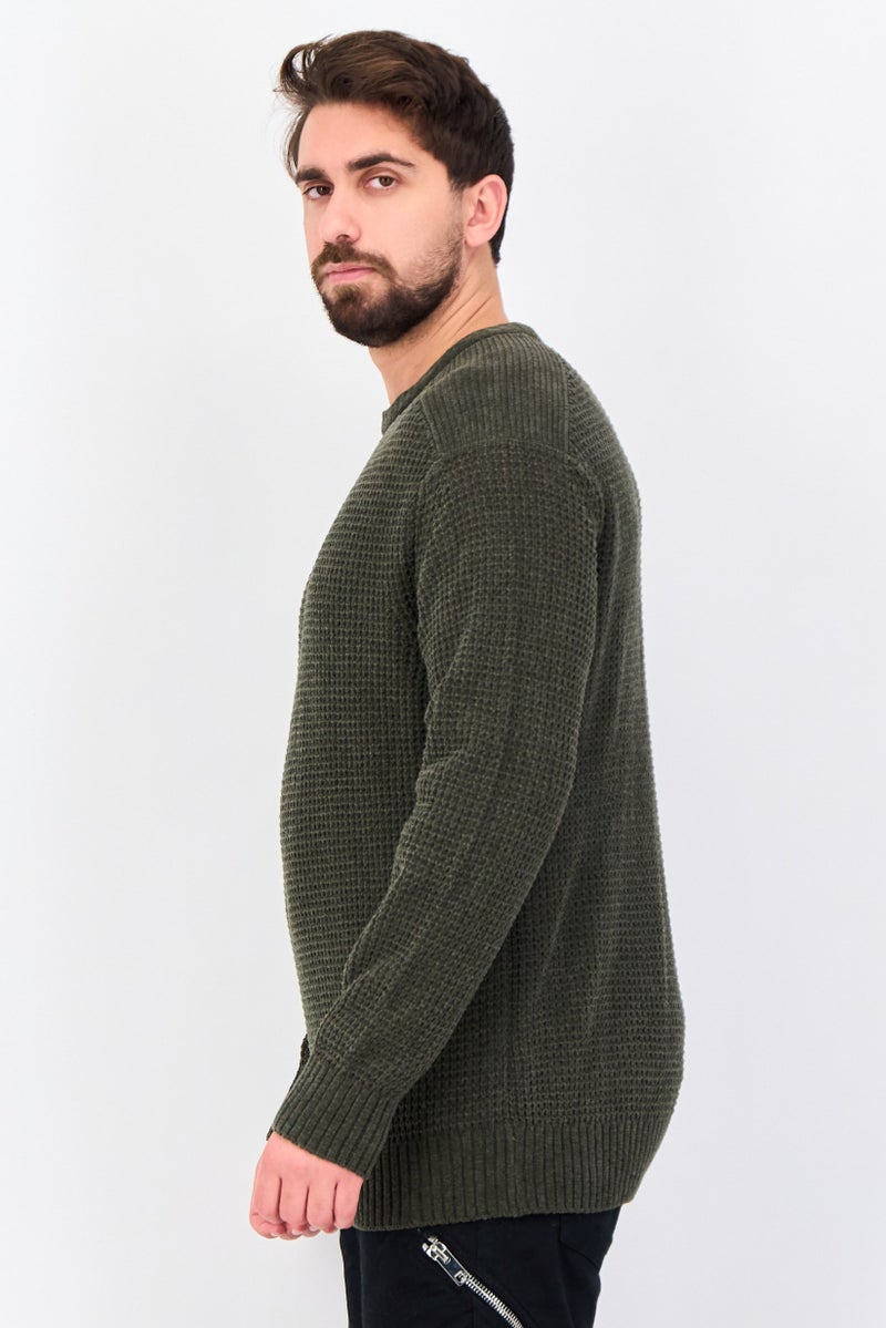Celio Men Crew Neck Knitted Sweater, Olive - Image 4