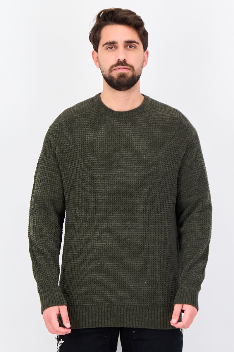 Celio Men Crew Neck Knitted Sweater, Olive - Image 1