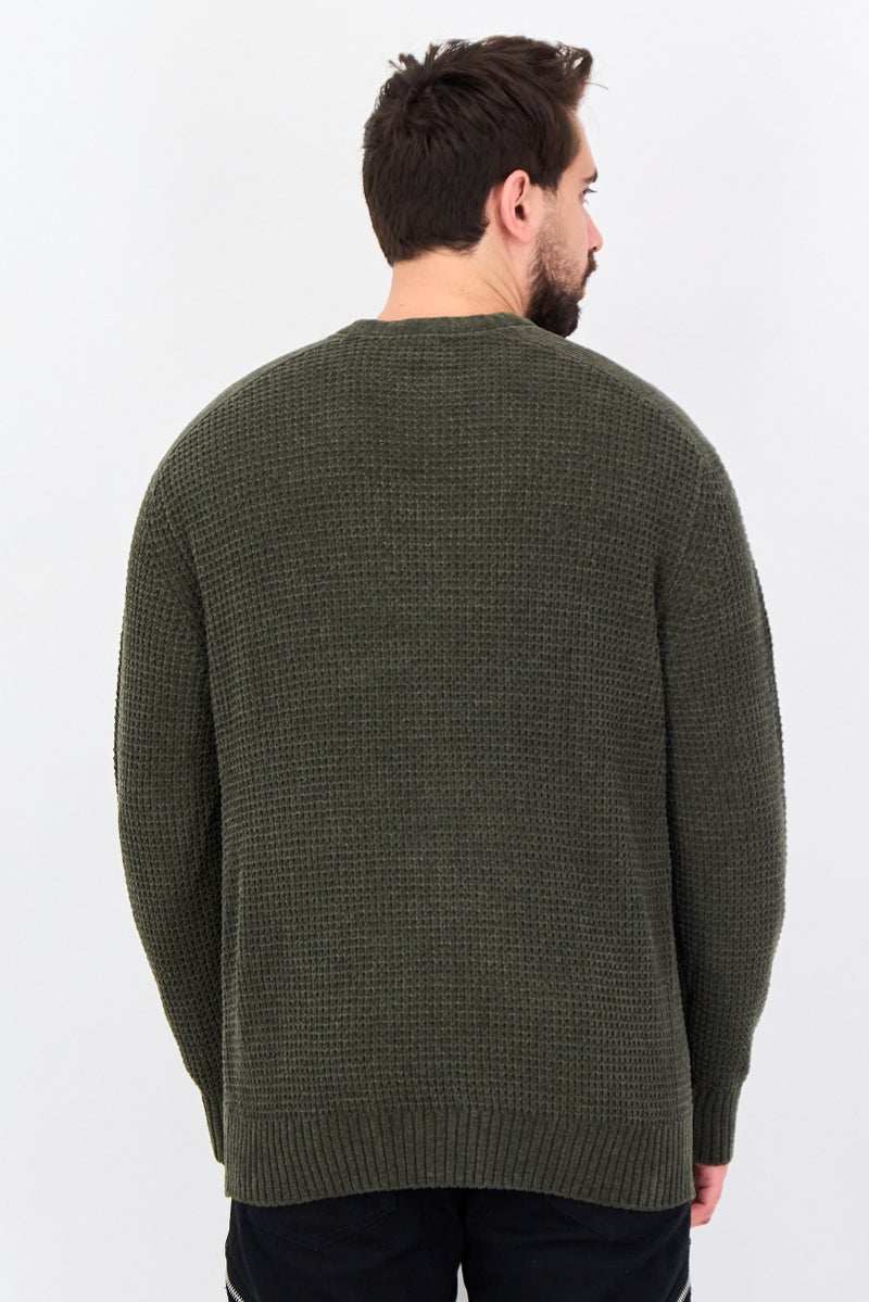 Celio Men Crew Neck Knitted Sweater, Olive - Image 3