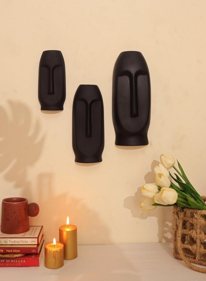 Craftribal Abstract Wall Mask|Color-Black|Wall Decor|wall hanging for home decoration|minimalist wall decor|wall decor for living room|ceramic wall hanging| wall masks decor (set of 3) - Image 1