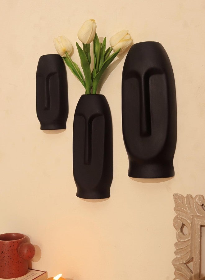 Craftribal Abstract Wall Mask|Color-Black|Wall Decor|wall hanging for home decoration|minimalist wall decor|wall decor for living room|ceramic wall hanging| wall masks decor (set of 3) - Image 2