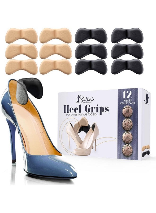 Ballotte 6 Pairs of Extra Soft Heel Pads, Strong Self-Adhesive Heel Cushion Heel Grips for Women and Men Shoes, Prevent Blisters, Cuts, Slipping, and Pain, Shoes Too Big Inserts in Black and Nude - Image 1