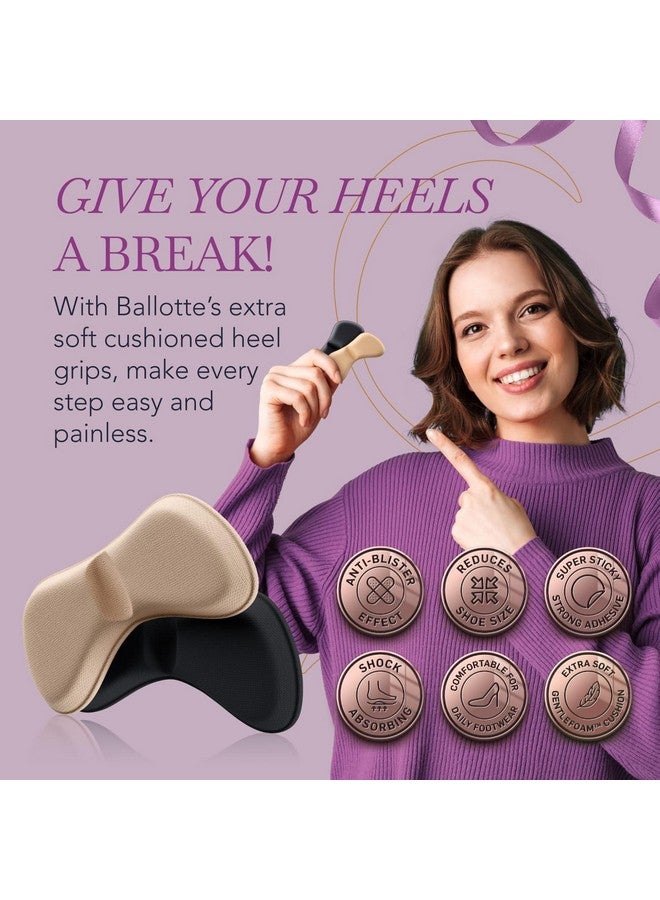 Ballotte 6 Pairs of Extra Soft Heel Pads, Strong Self-Adhesive Heel Cushion Heel Grips for Women and Men Shoes, Prevent Blisters, Cuts, Slipping, and Pain, Shoes Too Big Inserts in Black and Nude - Image 2