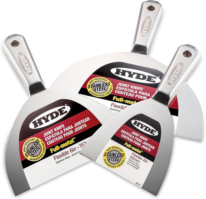 Hyde Drywall Knife Set, Paint Scraper Tool Set - Premium Full Metal 4'' 6'' & 8'' Joint Knife: Professional Grade, Ergonomic, Rust Resistant, Drywall Tools - Image 1