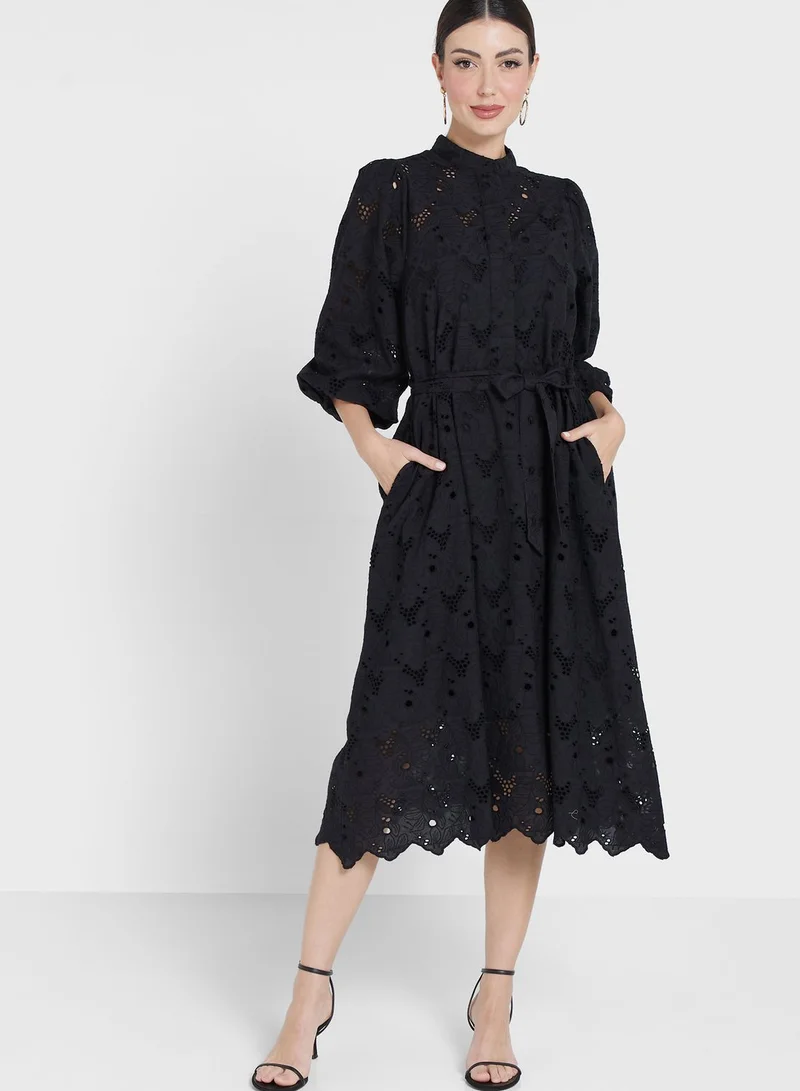 YAS Puff Sleeve Openwork Detail Dress