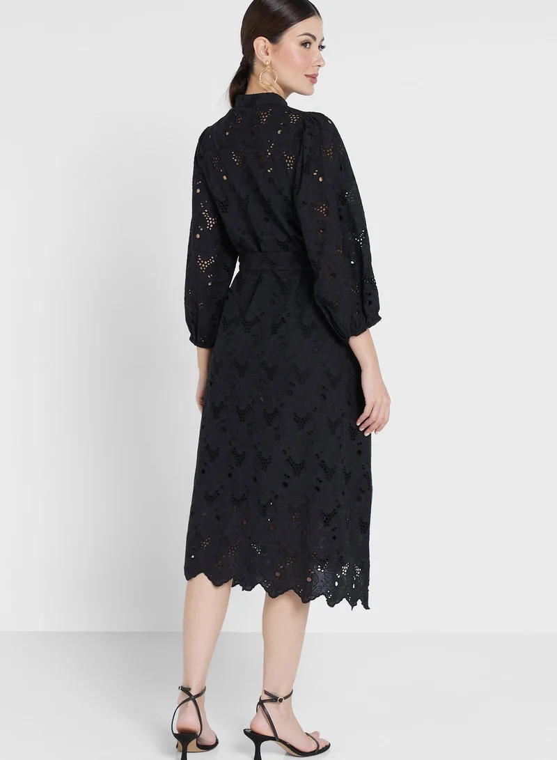 YAS Puff Sleeve Openwork Detail Dress