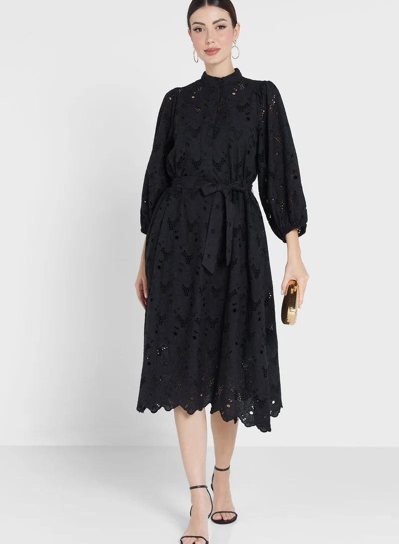 YAS Puff Sleeve Openwork Detail Dress