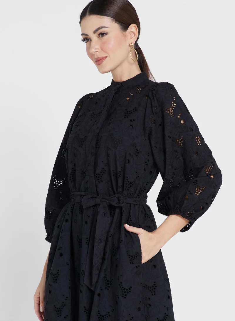 YAS Puff Sleeve Openwork Detail Dress
