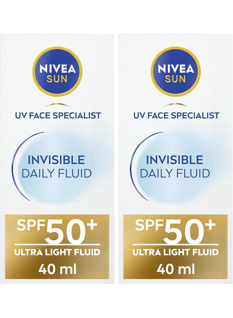 Nivea SUN UV Face Specialist Invisible Daily Sun Fluid, SPF 50+, with Niacinamide, Ultra-Light Fluid, for All Skin Types, Non-Greasy, 40ml, Pack of 2 - Image 1