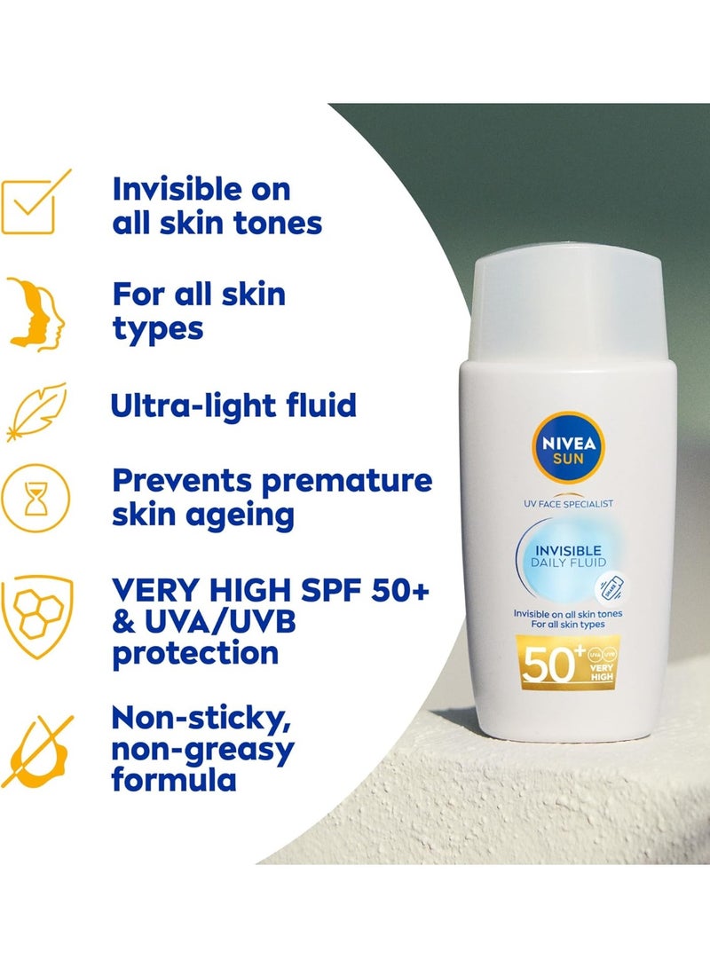 Nivea SUN UV Face Specialist Invisible Daily Sun Fluid, SPF 50+, with Niacinamide, Ultra-Light Fluid, for All Skin Types, Non-Greasy, 40ml, Pack of 2 - Image 5