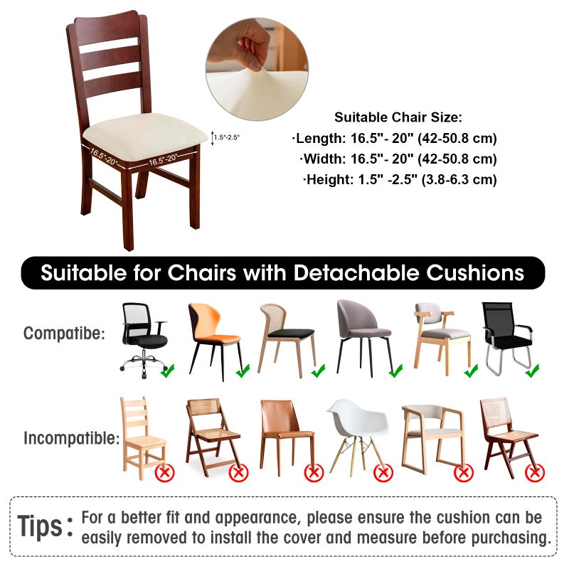 YUEANG Waterproof 90% Polyester, 10% Spandex Seat Covers for Dining Room Chairs Set of 6, Stretch Dining Chair Slipcovers, Kitchen Chair Seat Covers, Non-Slip & Washable (Beige) - Image 2