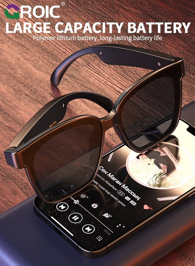 GROIC نظارات شمسية ذكية لاسلكية، نظارات ذكية، مكبرات صوت مدمجة، موسيقى ومكالمات بدون استخدام اليدين، توافق مع مساعد اللمس والصوت - Image 5