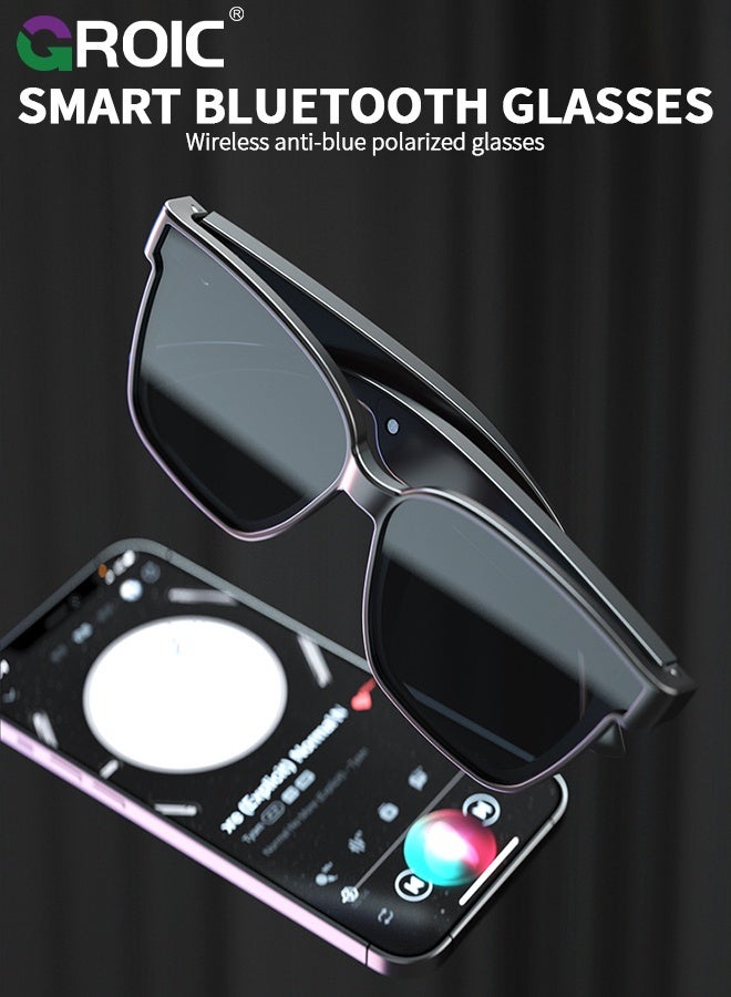GROIC نظارات شمسية ذكية لاسلكية، نظارات ذكية، مكبرات صوت مدمجة، موسيقى ومكالمات بدون استخدام اليدين، توافق مع مساعد اللمس والصوت - Image 2