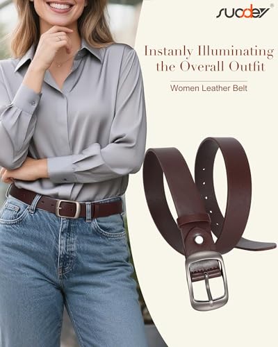SUOSDEY Fashion Womens Genuine Leather Belt, Waist Belt with Pin Buckle for Jeans Pants, coffee,width 1.3'',Medium: fits waist from 31''-37'' - Image 2