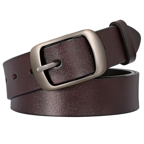 SUOSDEY Fashion Womens Genuine Leather Belt, Waist Belt with Pin Buckle for Jeans Pants, coffee,width 1.3'',Medium: fits waist from 31''-37'' - Image 1