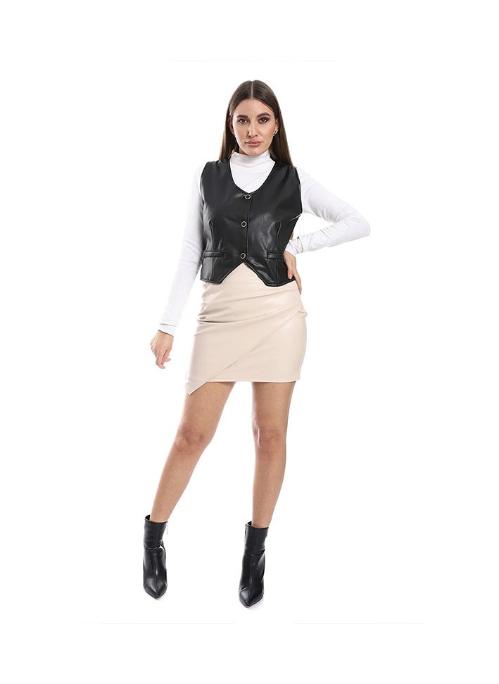 Mr.joe - Basic Leather Black 3 Buttons Round Vest - Image 1
