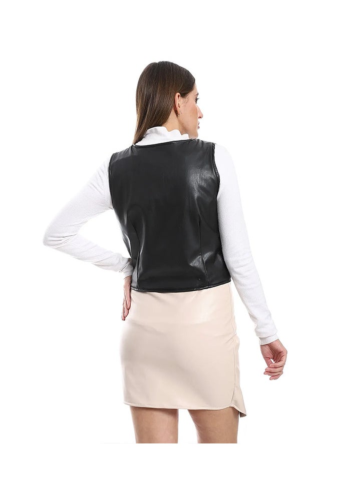 Mr.joe - Basic Leather Black 3 Buttons Round Vest - Image 1