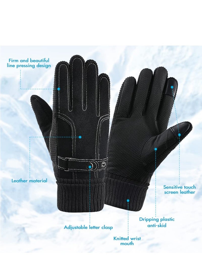Winter Warm Gloves, Anti Slip Touchscreen Gloves Knit Elastic Cuff, Windproof Thermal Gloves, Cold Weather Water Resistant Cycling Outdoor Sports Gloves for Men Women - Image 2