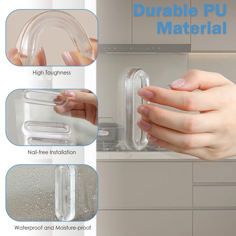 Iensen 4 Pcs Clear PU Self-Adhesive Recessed Finger Pulls - Oval Sliding Door Handles, Instant Handle for Glass Doors, Windows, Drawers & Cabinets - Image 3