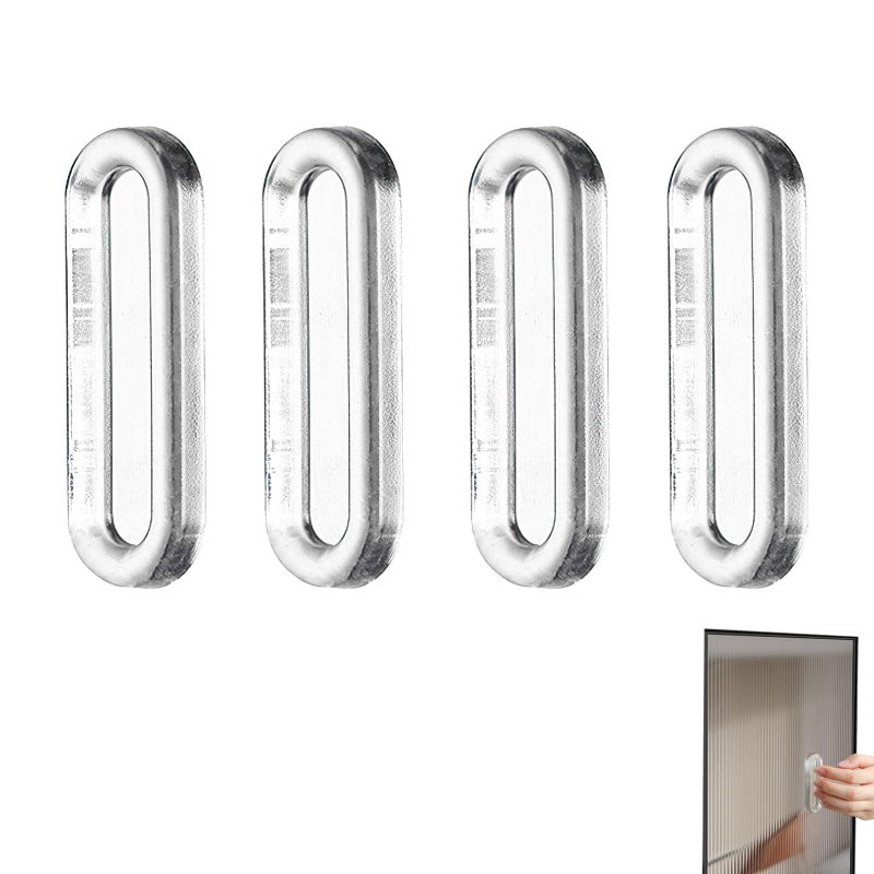 Iensen 4 Pcs Clear PU Self-Adhesive Recessed Finger Pulls - Oval Sliding Door Handles, Instant Handle for Glass Doors, Windows, Drawers & Cabinets - Image 1