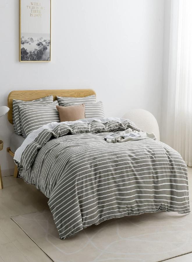 JELLYMONI Twin Duvet Cover Set, Cotton Duvet Cover 2 Pieces with Zipper Closure, 1 Duvet Cover and 1 Pillowcase(Gray with White Striped) - Image 1