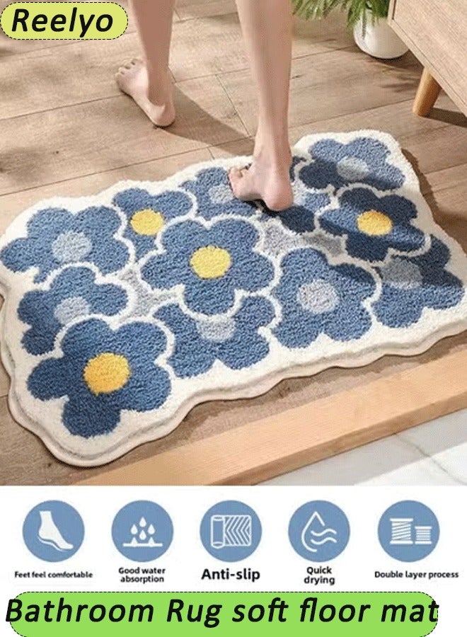 Reelyo Bathroom Rug soft floor mat Floral pattern design area rug Plush carpet Home entrance carpet Absorbent non-slip foot mat Machine washable Suitable for bedroom, toilet, bathroom under the door(40*60cm) - Image 1