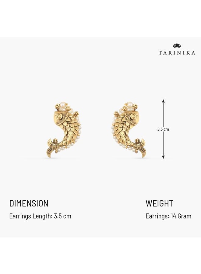 Tarinika Fish and Pearl Oxidized Classic Earrings(Gold-Plated Brass) - Indian Earrings for Women | Perfect for Ethnic Occasions | Traditional South Indian Jewelry | 1 Year Warranty* - Image 4