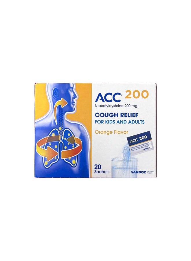 ساندوز أكياس مسحوق ACC لتخفيف السعال للأطفال والكبار - مذيب للبلغم، داعم لاحتقان الصدر، 20 كيسًا