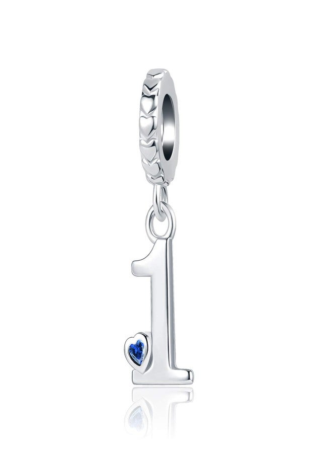 QeenseKc Lucky Number 1 Charm Initial Heart CZ Dangle Bead Graduation Gift for Pandora Charm Bracelet - Image 1