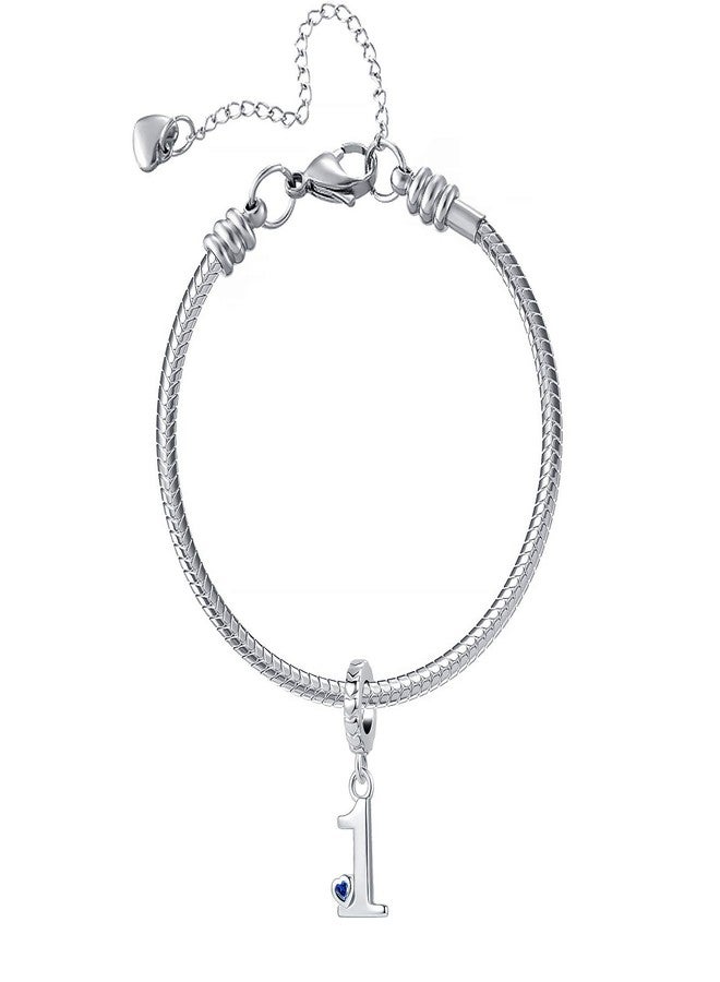 QeenseKc Lucky Number 1 Charm Initial Heart CZ Dangle Bead Graduation Gift for Pandora Charm Bracelet - Image 4