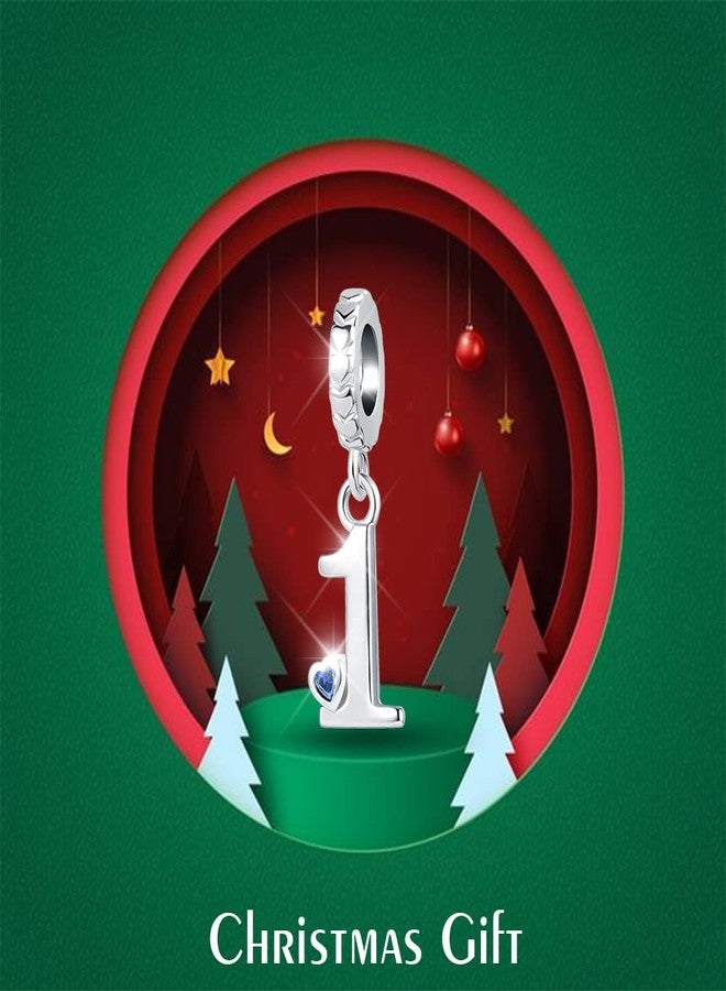 QeenseKc Lucky Number 1 Charm Initial Heart CZ Dangle Bead Graduation Gift for Pandora Charm Bracelet - Image 2