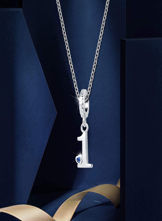 QeenseKc Lucky Number 1 Charm Initial Heart CZ Dangle Bead Graduation Gift for Pandora Charm Bracelet - Image 3