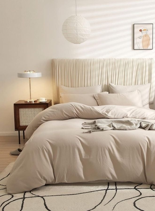 LUNA Home Single Size 4 Pieces Bedding Set,  Washable Cotton Light Beige - Image 1
