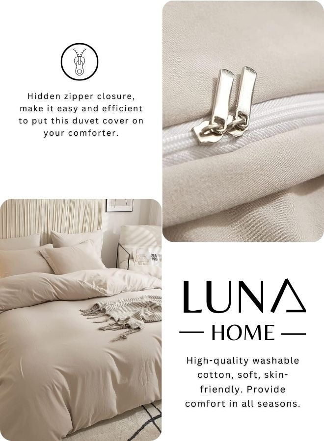 LUNA Home Single Size 4 Pieces Bedding Set,  Washable Cotton Light Beige - Image 5