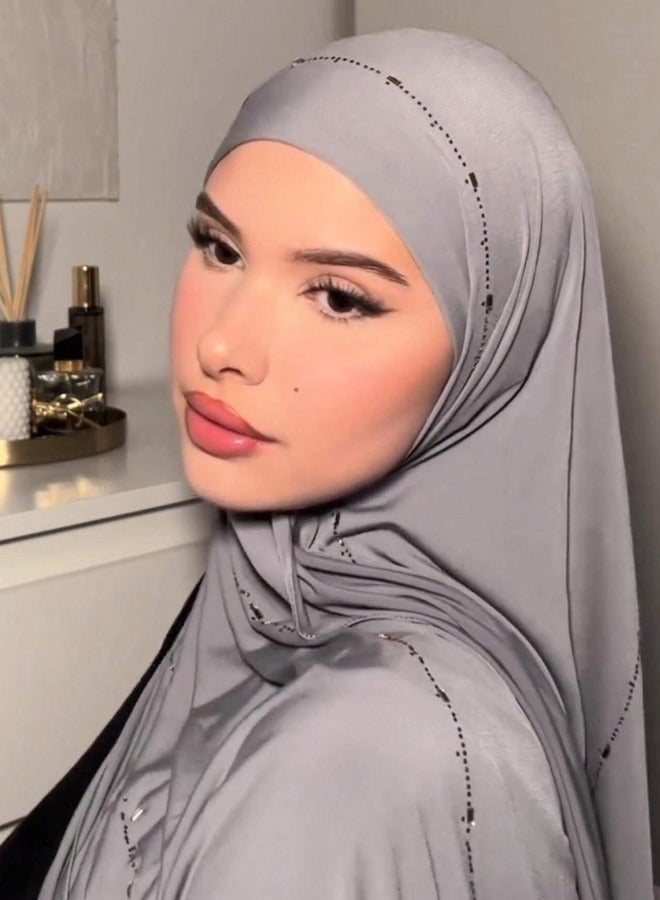 Jersey Hijab for Women with Gold Chain Muslim Islamic Headscarf with Chain Full Cover Wrap  - Image 1