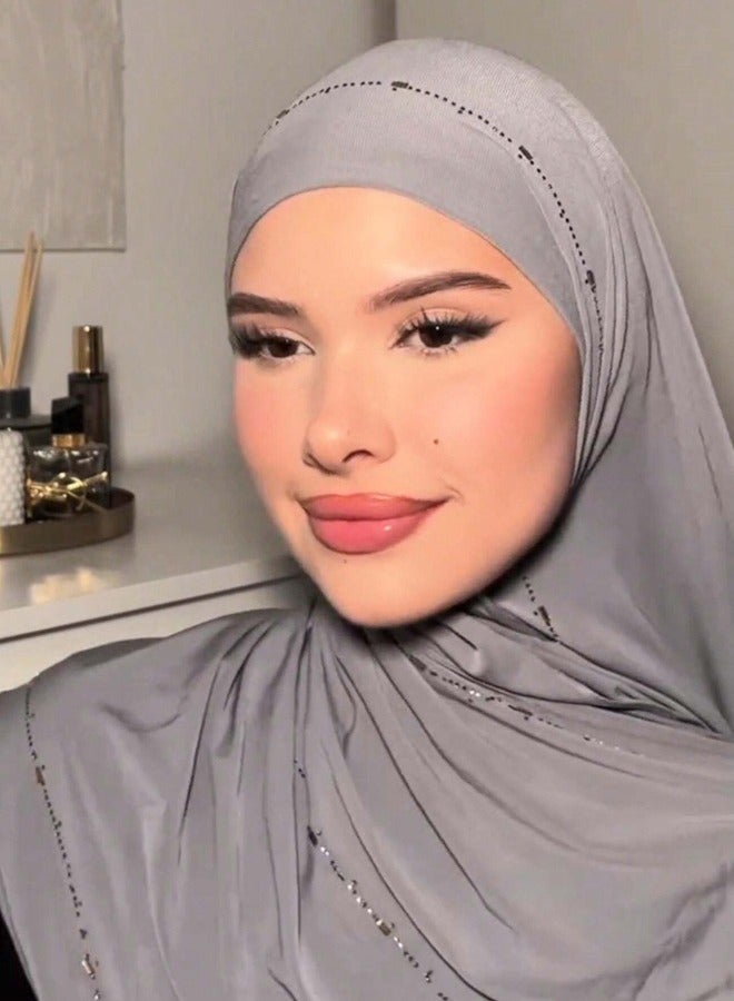 Jersey Hijab for Women with Gold Chain Muslim Islamic Headscarf with Chain Full Cover Wrap  - Image 2