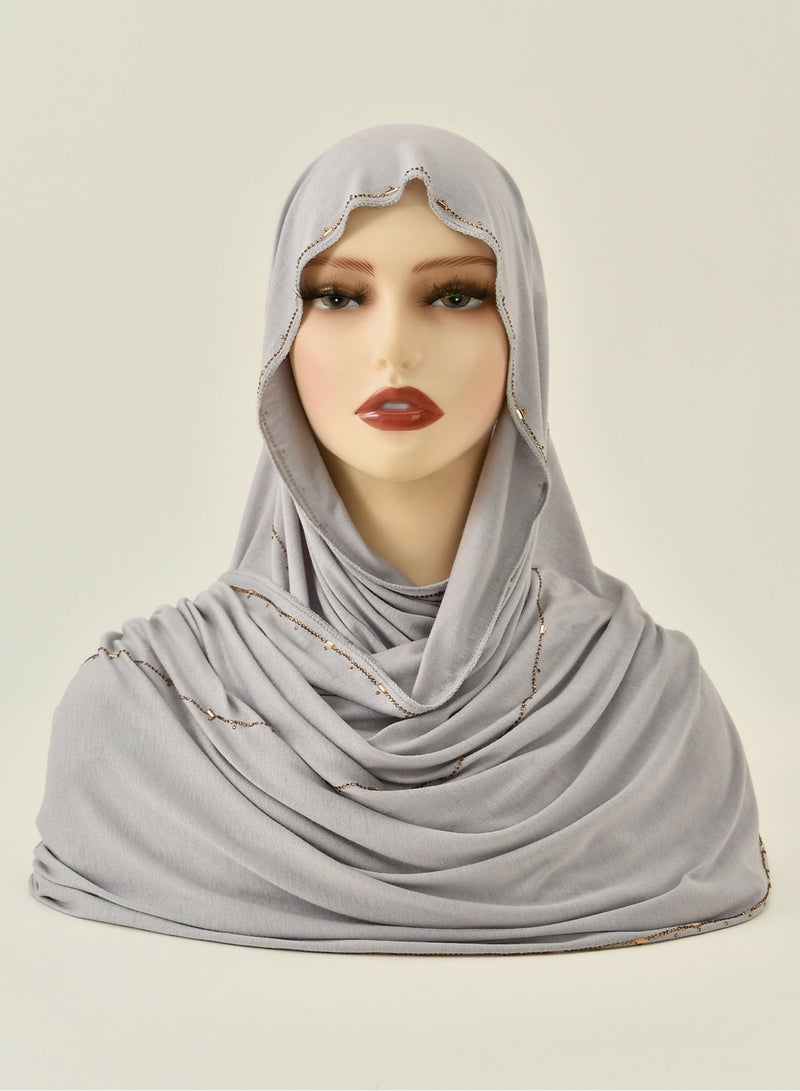 Jersey Hijab for Women with Gold Chain Muslim Islamic Headscarf with Chain Full Cover Wrap  - Image 5