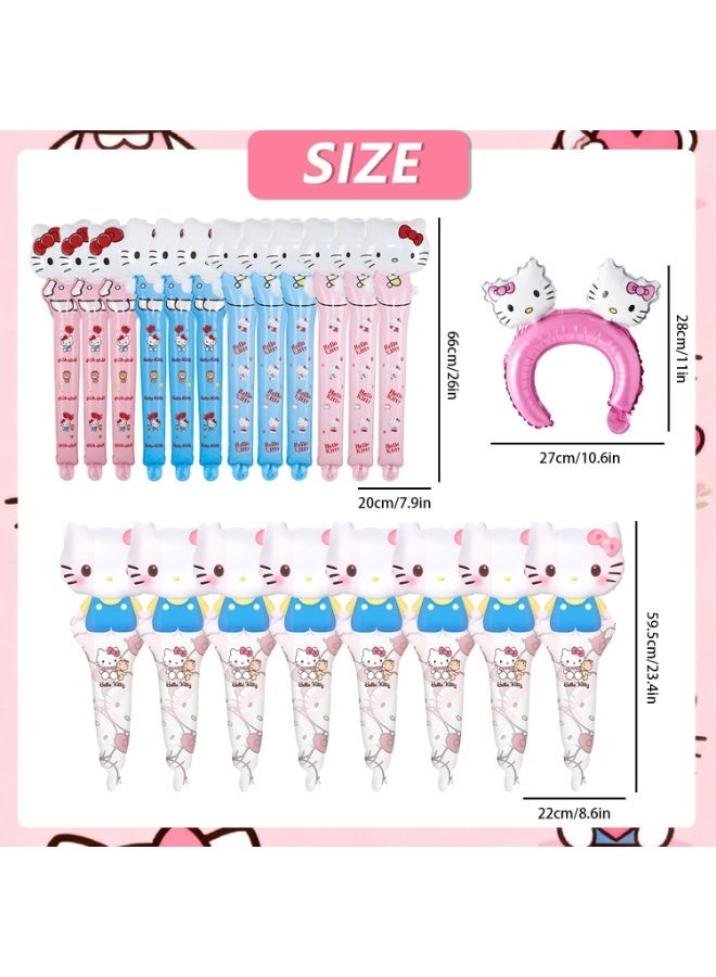 FRUITFUL PARTY 30pcs Hello Kitty Handheld Foil Balloons Set for Kids — Cute Kitty Stick Balloons & Headband Balloons, Birthday Party Supplies Decorations, Photo Props for Girls, Pink Cartoon Party Favors - Image 2