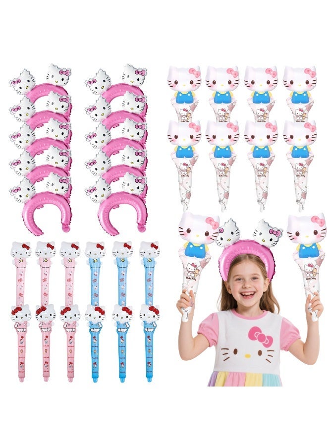 FRUITFUL PARTY 30pcs Hello Kitty Handheld Foil Balloons Set for Kids — Cute Kitty Stick Balloons & Headband Balloons, Birthday Party Supplies Decorations, Photo Props for Girls, Pink Cartoon Party Favors - Image 1