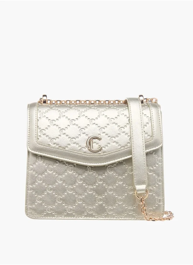 Le Confort Womens Monogram Embossed Crossbody Bag With Magnetic Closure