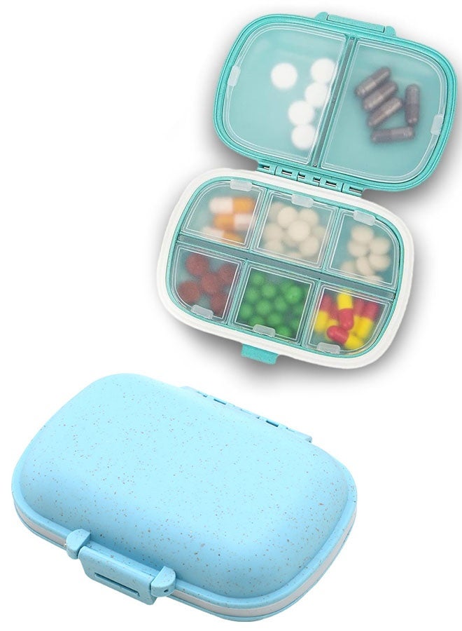 Blue Travel Pill Organizer 8 Compartments Easy Open Lid Portable Pill Case Daily Pill Organizer Moisture Proof Small Pill Box for Pocket - Image 1