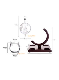Generic Decanter Globe Set with 4 Glasses Reusable Stone Ice Cubes Wooden Stand Pouring Funnel 900 Ml (A)  - Image 3