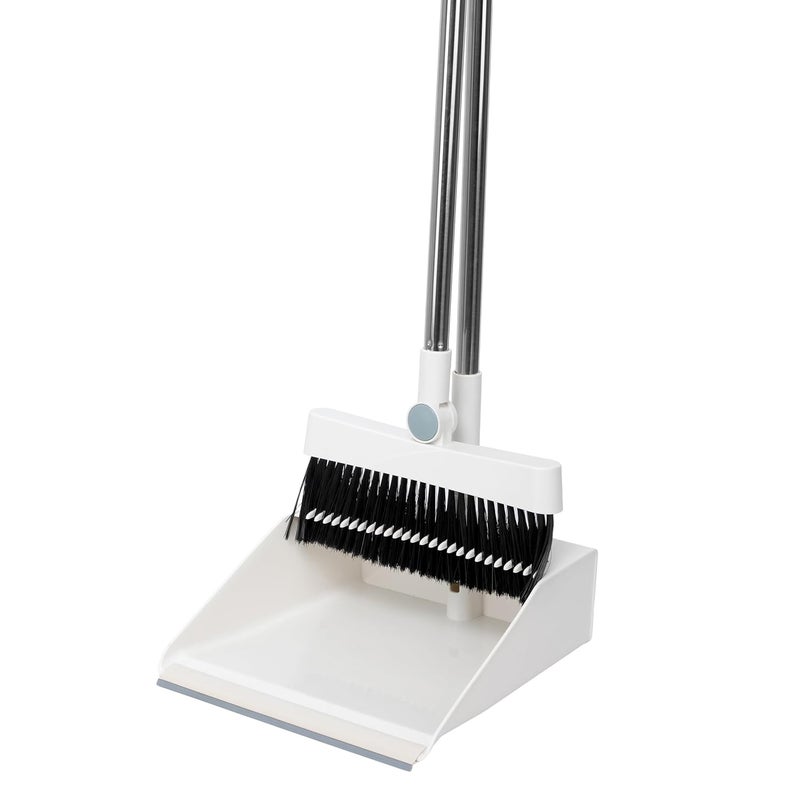 TRADY Broom and Dustpan Set for Home Broom and Dustpan Combo for Office Long Handle Broom with Upright Standing DustpanIndoorOutdoor Sweeping Off White