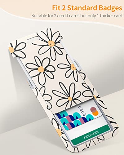 Uniclife Floral Sliding Badge Holder White Flower Plastic Case with Retractable Badge Reel Carabiner Clip & Detachable Lanyard Strap Fashionable Vertical Card Protector for Women Nurse Teacher Student - Image 5