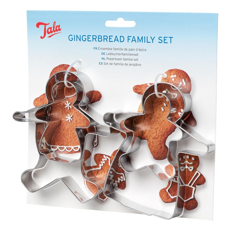 Tala طقم قواطع عائلة خبز الزنجبيل من تالا - عبوة من 4 قواطع من الفولاذ المقاوم للصدأ مثالية لصنع الحلويات المنزلية ومثالية للاستخدام مع كريمة التزيين وعجينة المعجنات والبسكويت وقطع الكعك