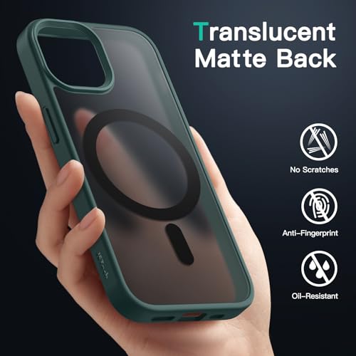 JETech Magnetic Case for iPhone 14 Plus 6.7-Inch Compatible with MagSafe, Translucent Matte Back Slim Shockproof Phone Cover (Dark Green) - Image 4